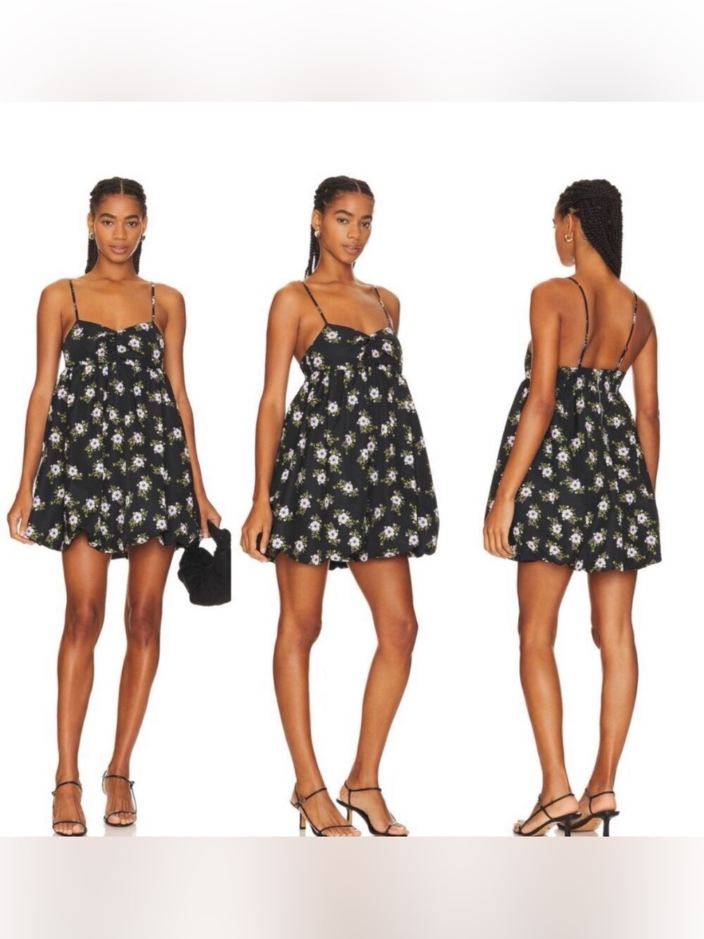 Free People black floral babydoll bubble mini sleeveless dress size s small